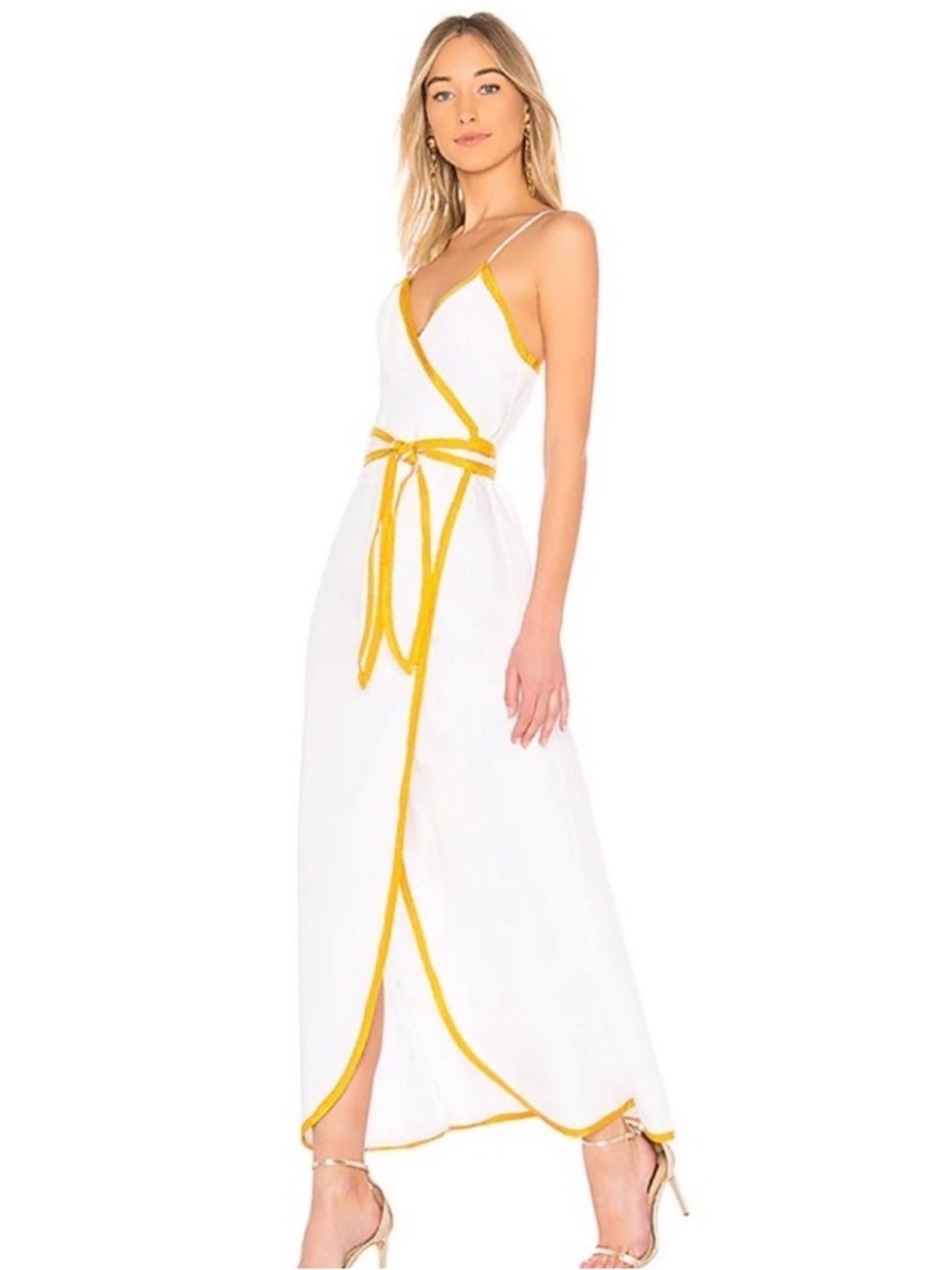 Bronx and Banco Ivory Gold Trim Wrap Maxi Dress TV Wardrobe Studio Sample S